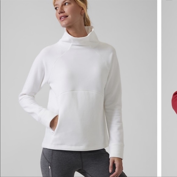 Athleta Tops - Athleta Polartec Funnel Neck Pullover Sweater Pocket White Size Extra Small